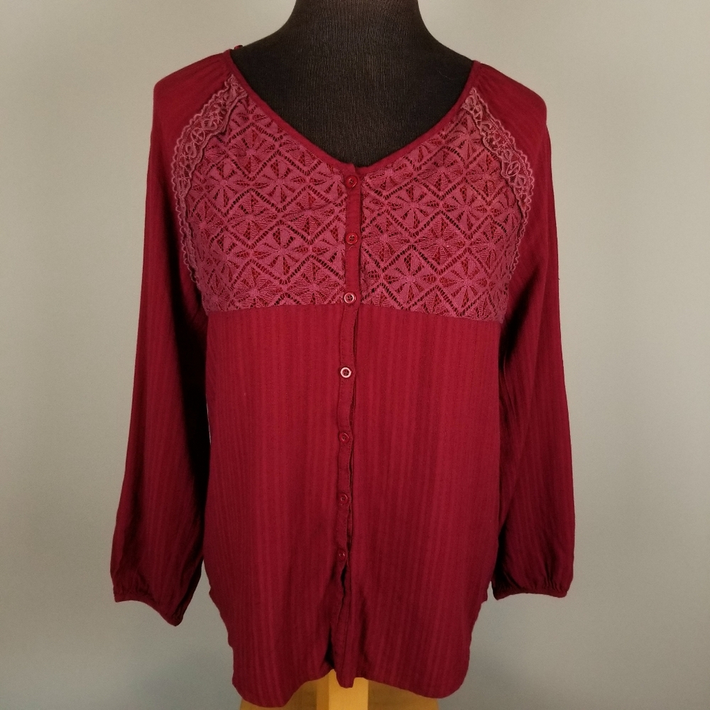 Skies are Blue berry button down long sleeve shirt